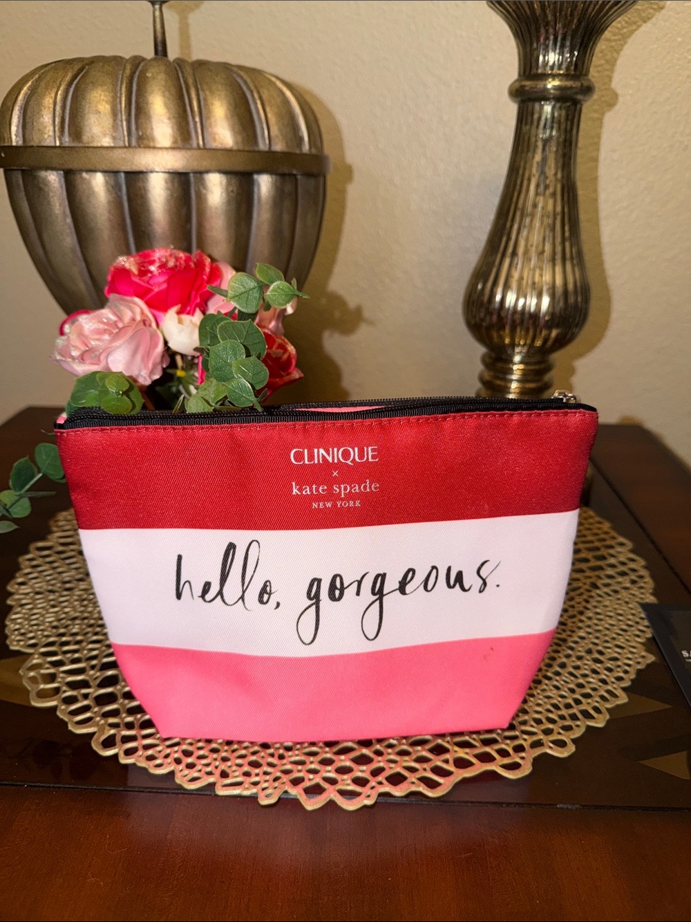 kate spade Clinique Collaboration Cosmetic Pouch - Red, White, Pink